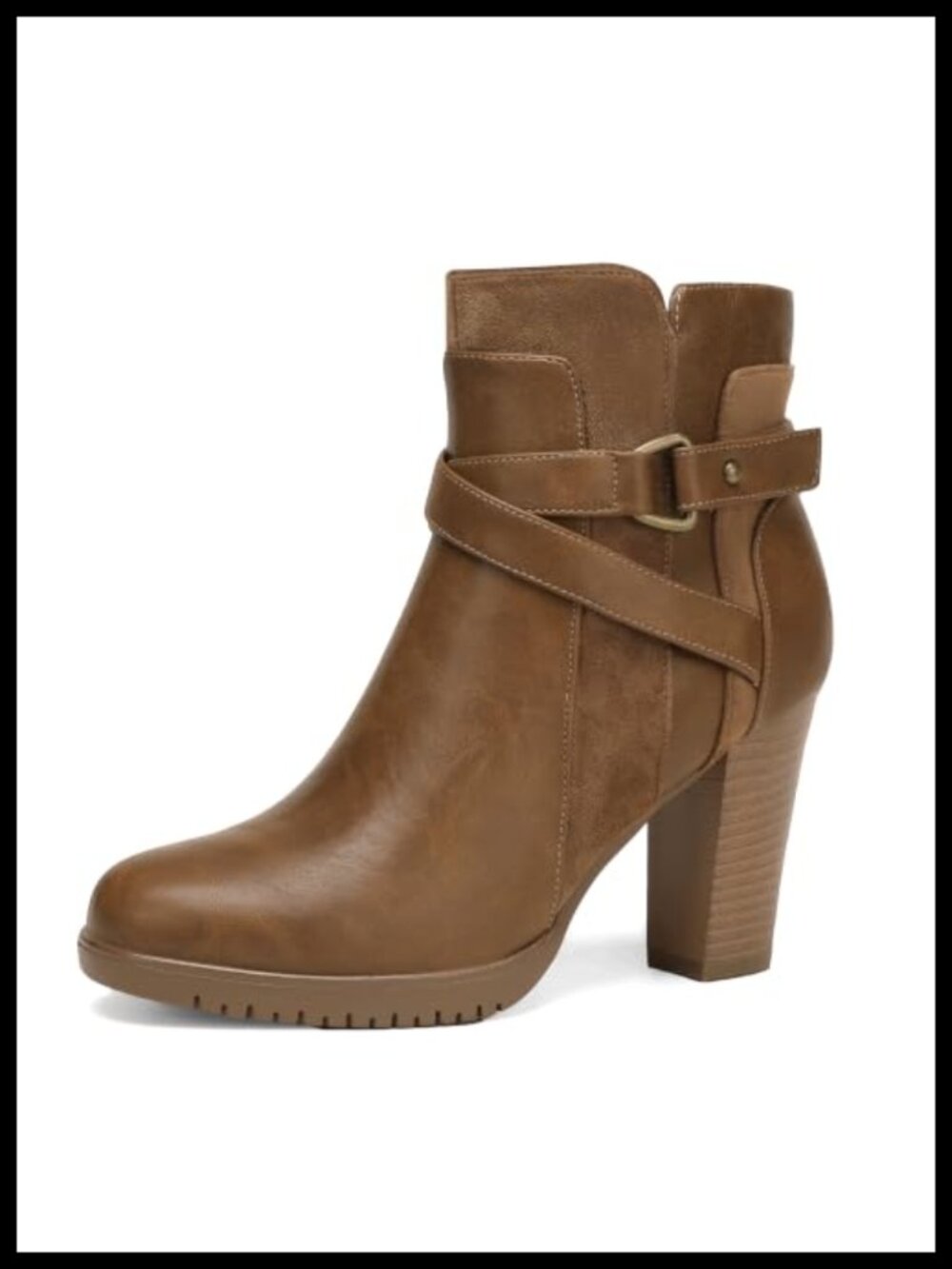 Mixed-Textured Faux Leather Ankle Boots Side Zipper Chunky Stacked Heel Booties